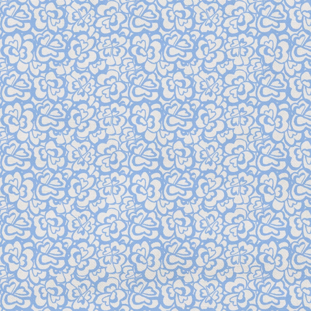 Pale blue outlined floral pattern densely arranged across a cream fabric ground