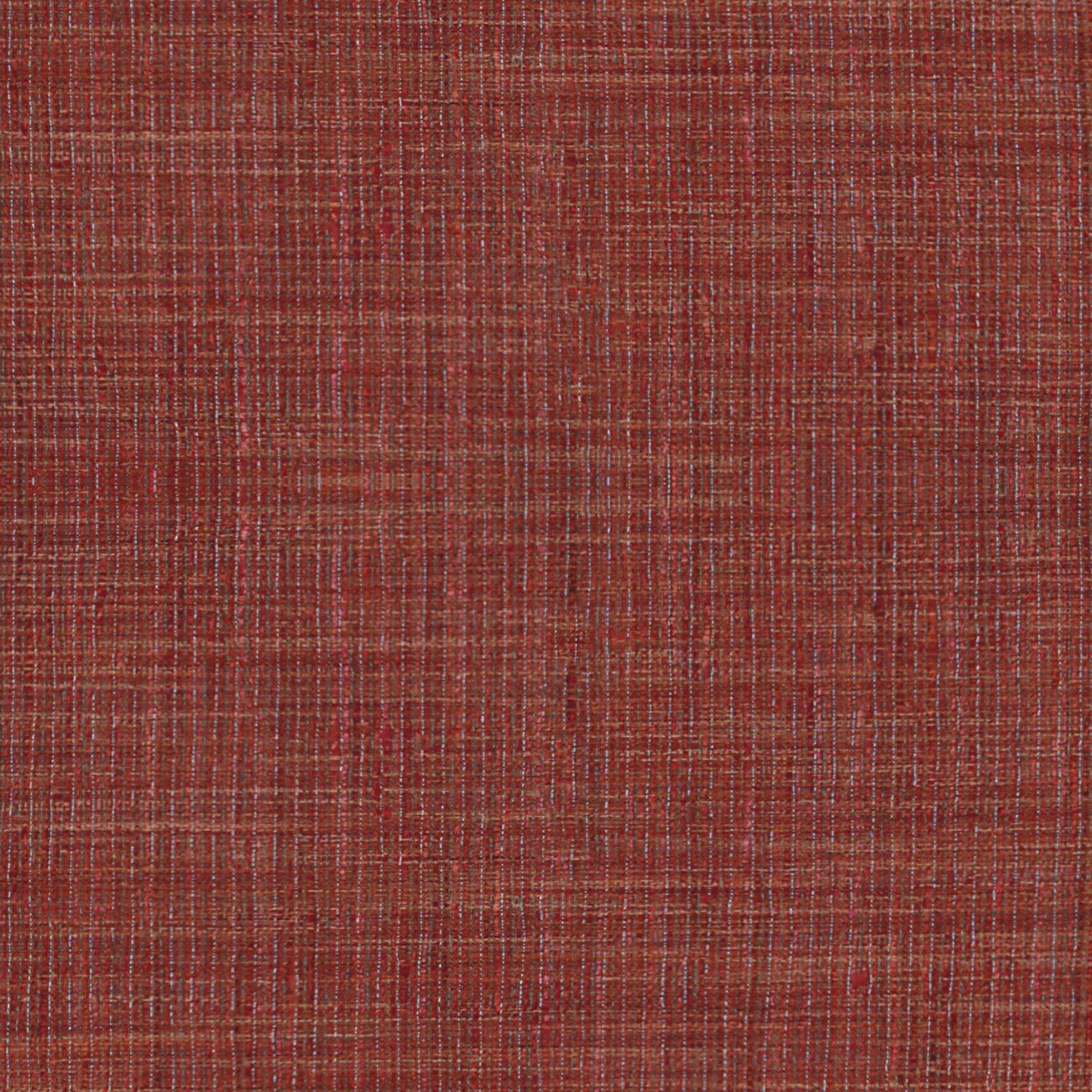 Warm cherry-red woven swatch with fine crosshatch texture and russet-brown flecks
