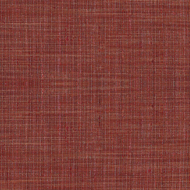 Warm cherry-red woven swatch with fine crosshatch texture and russet-brown flecks