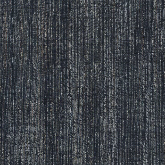 Deep charcoal-grey woven swatch with irregular pale vertical slubs and subtle blue flecks