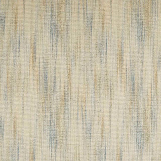 Pale fossil beige woven fabric with cool blue-grey and muted gold vertical striations