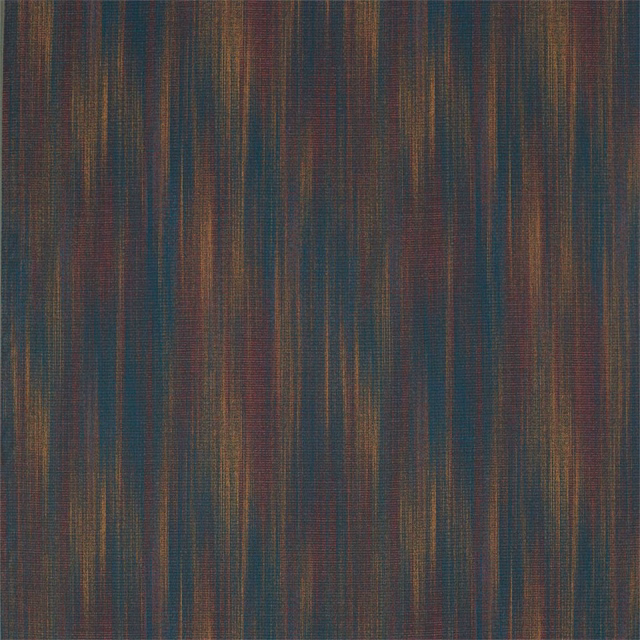 Deep teal, russet and olive vertical striated woven fabric close-up