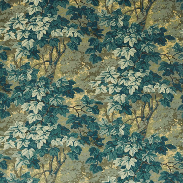 Evergreen velvet with layered teal, sage and cream leaves on an olive ground