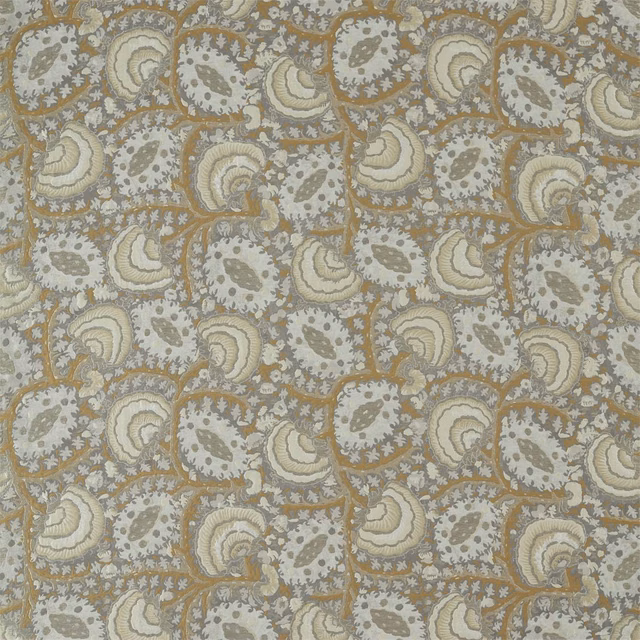 Cool zinc-grey woven paisleys with ivory, taupe and muted ochre detailing