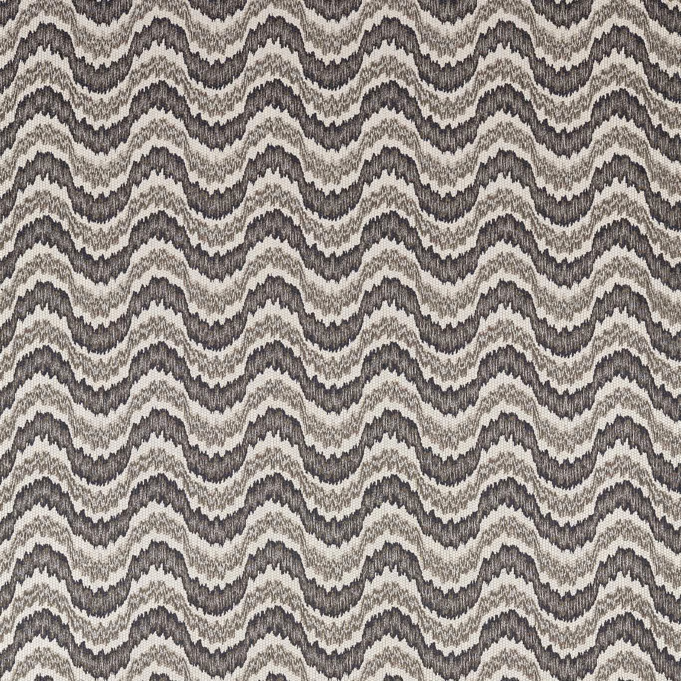 Charcoal and ivory flamestitch waves with a softly textured woven surface