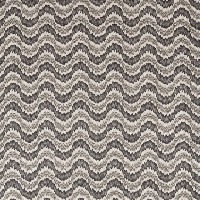 Charcoal and ivory flamestitch waves with a softly textured woven surface
