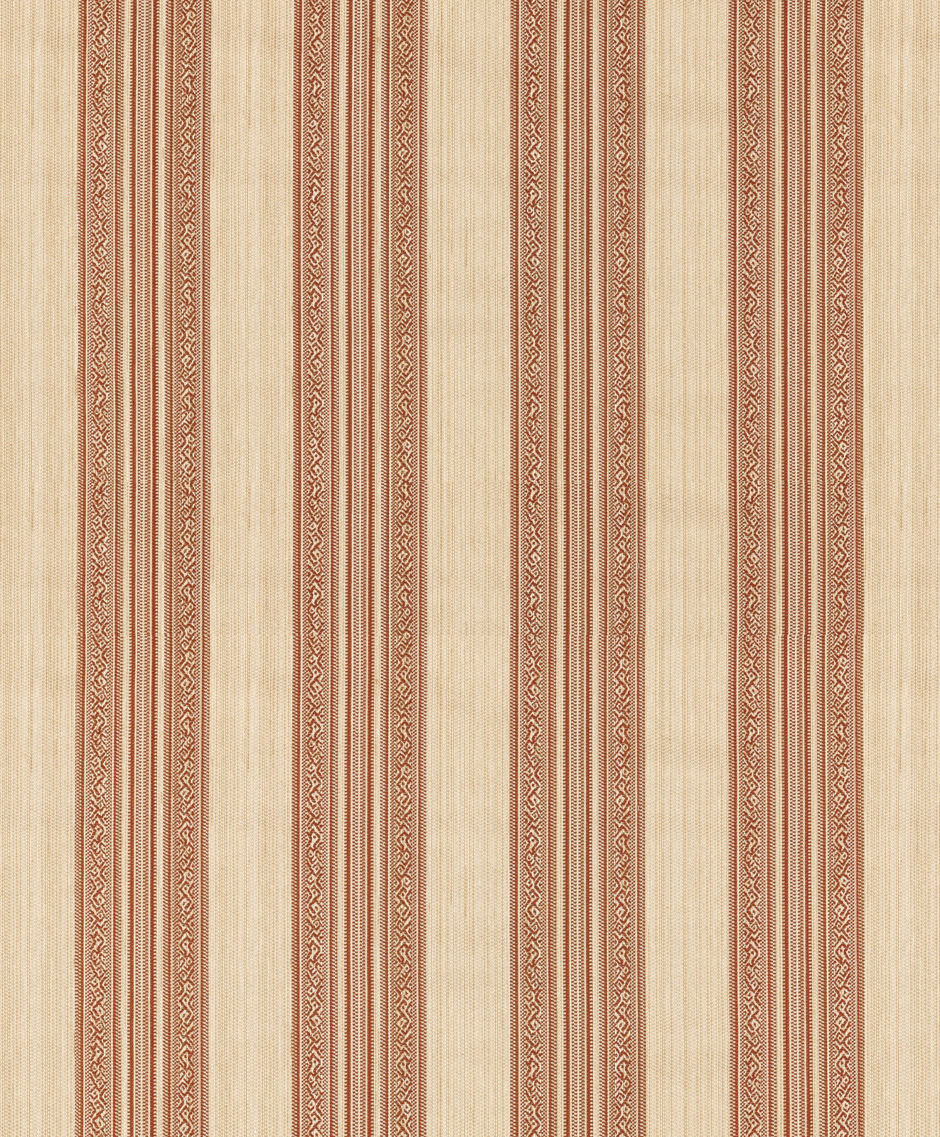 Warm amber woven stripe with rust geometric bands and fine vertical texture