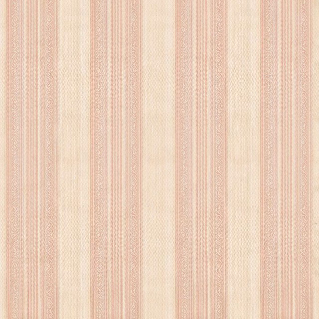 Ivory woven ground with muted Tuscan-pink ornamental vertical stripes