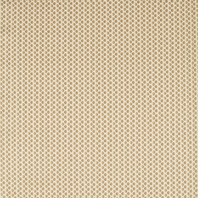 Muted gold woven fabric with tiny ivory oval spots and olive-toned depth