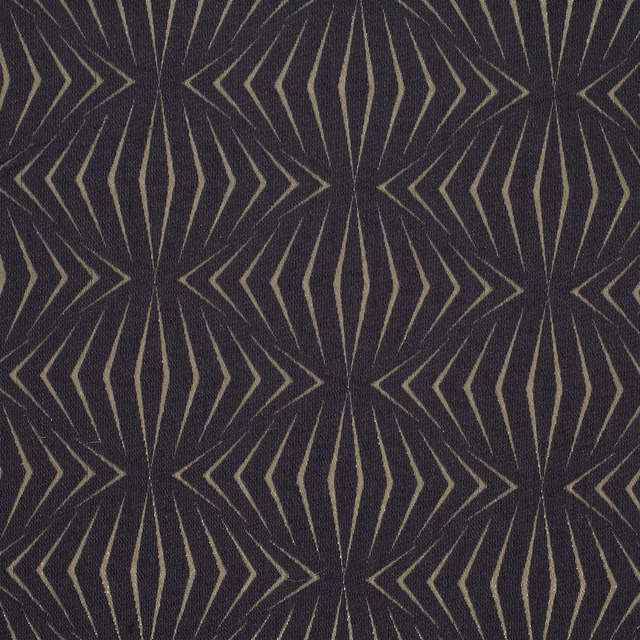 Charcoal woven textile with muted gold radiating chevrons and fine textured grain