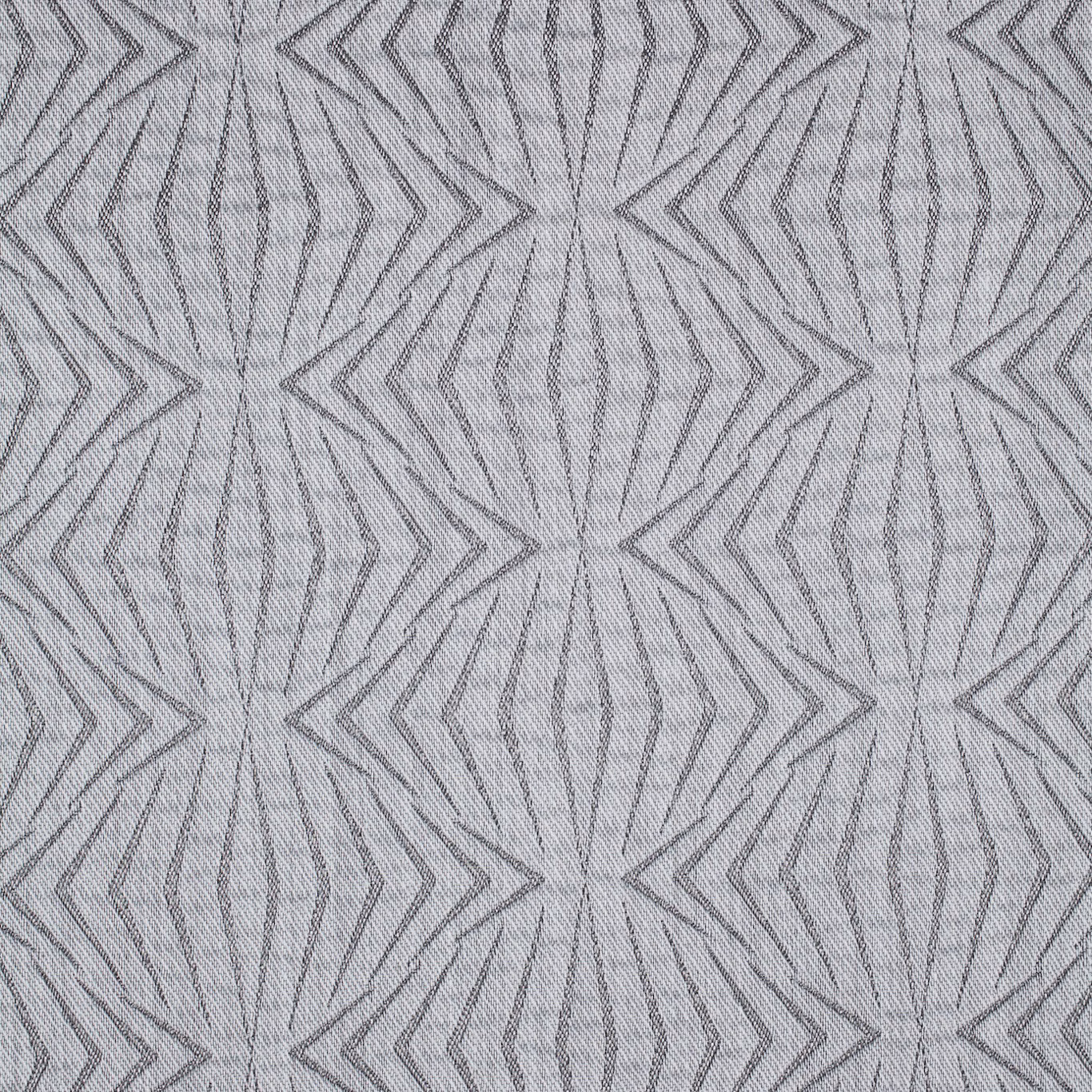 Cool silver-grey weave with fine charcoal zigzag chevrons and vertical texture