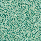 Vivid teal-green wallpaper with dense cream leafy botanical sprigs in an all-over pattern