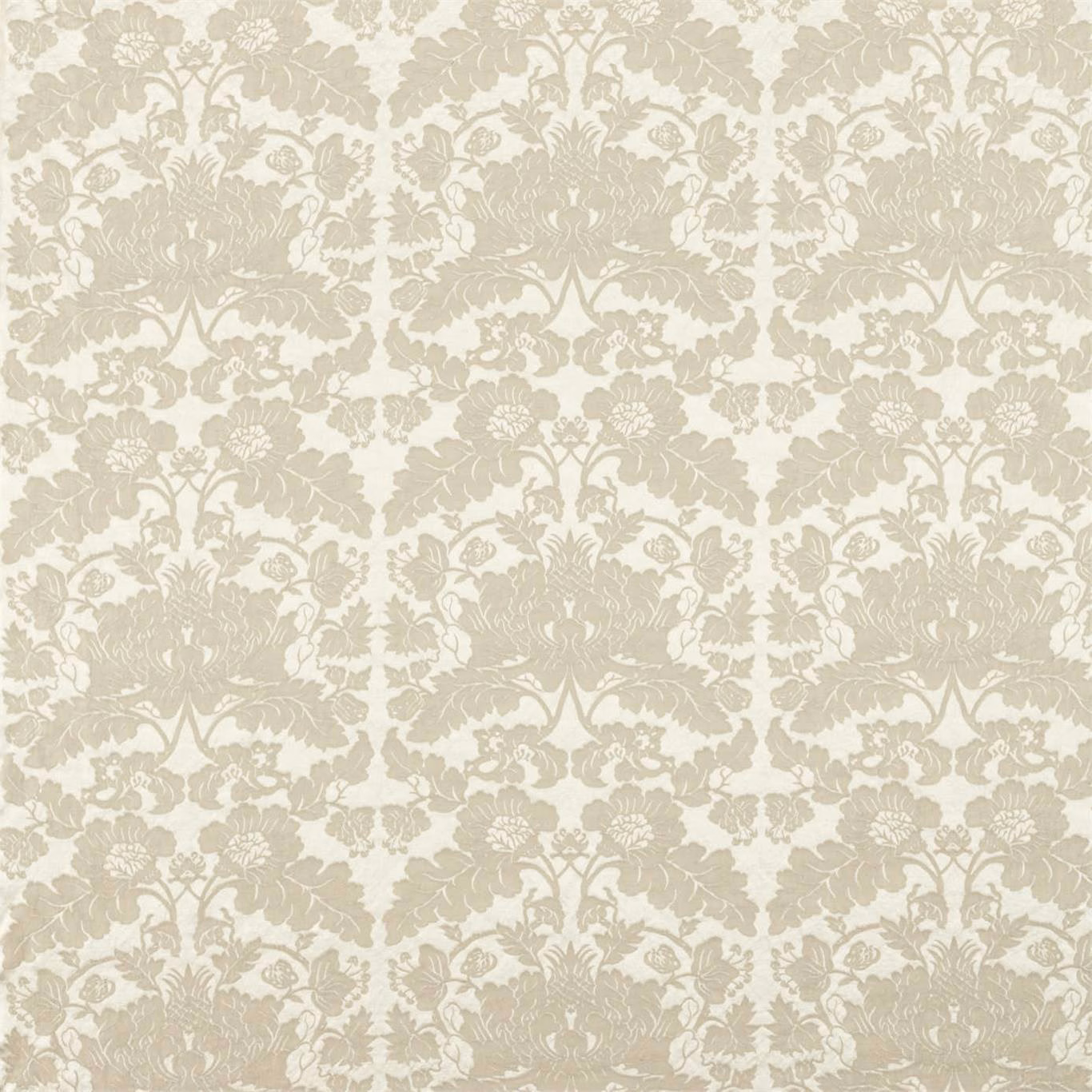 White opal damask with soft greige florals and a woven matte texture