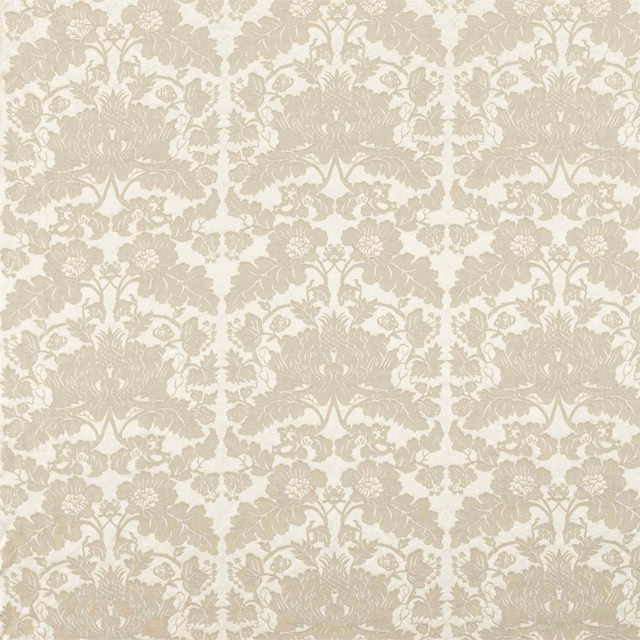 White opal damask with soft greige florals and a woven matte texture