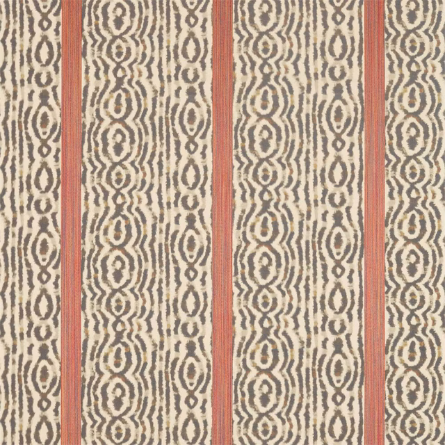 Natural striped fabric with taupe organic motifs and narrow sunstone bands