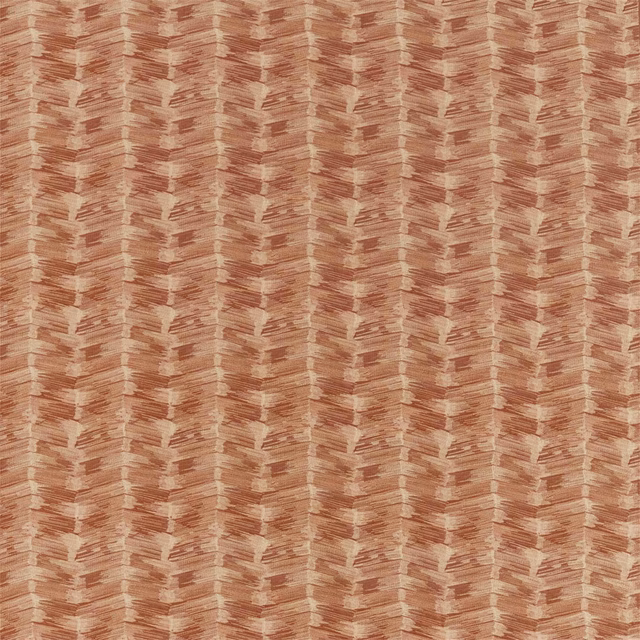 Warm terracotta woven fabric with pale broken chevron stripes and tactile vertical texture