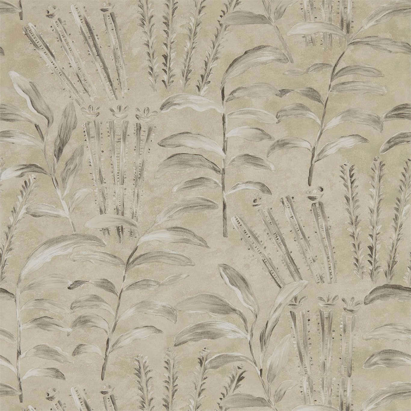 Pale Paris Grey wallpaper with feathery stems and broad, softly outlined leaves