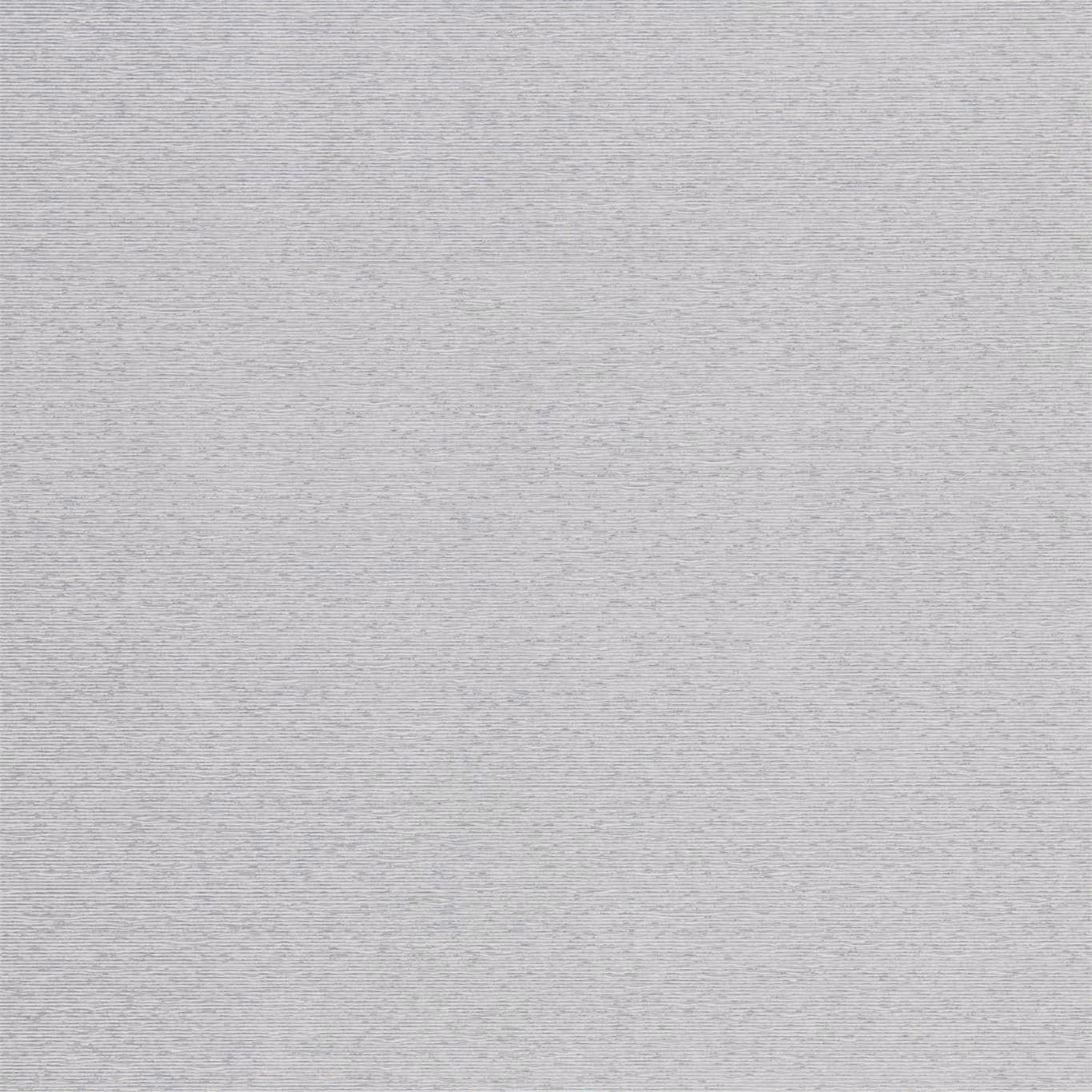 Close-up of pale grey-white wallpaper with fine horizontal striations and soft tonal texture