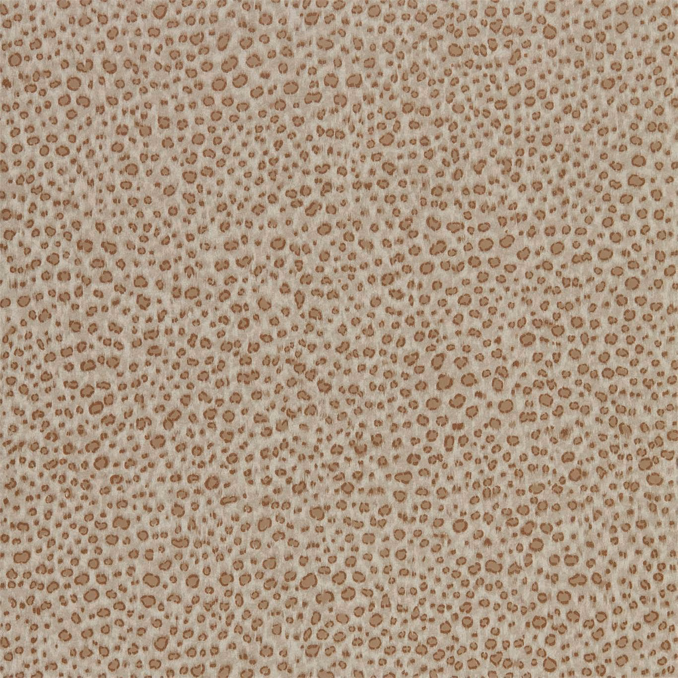 Warm sable-beige wallpaper with densely scattered taupe-brown oval spots and subtle vertical texture