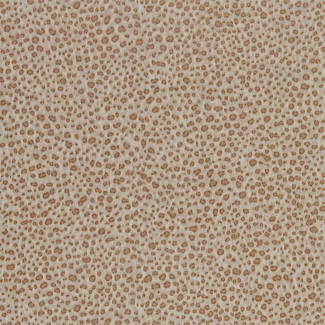 Warm sable-beige wallpaper with densely scattered taupe-brown oval spots and subtle vertical texture
