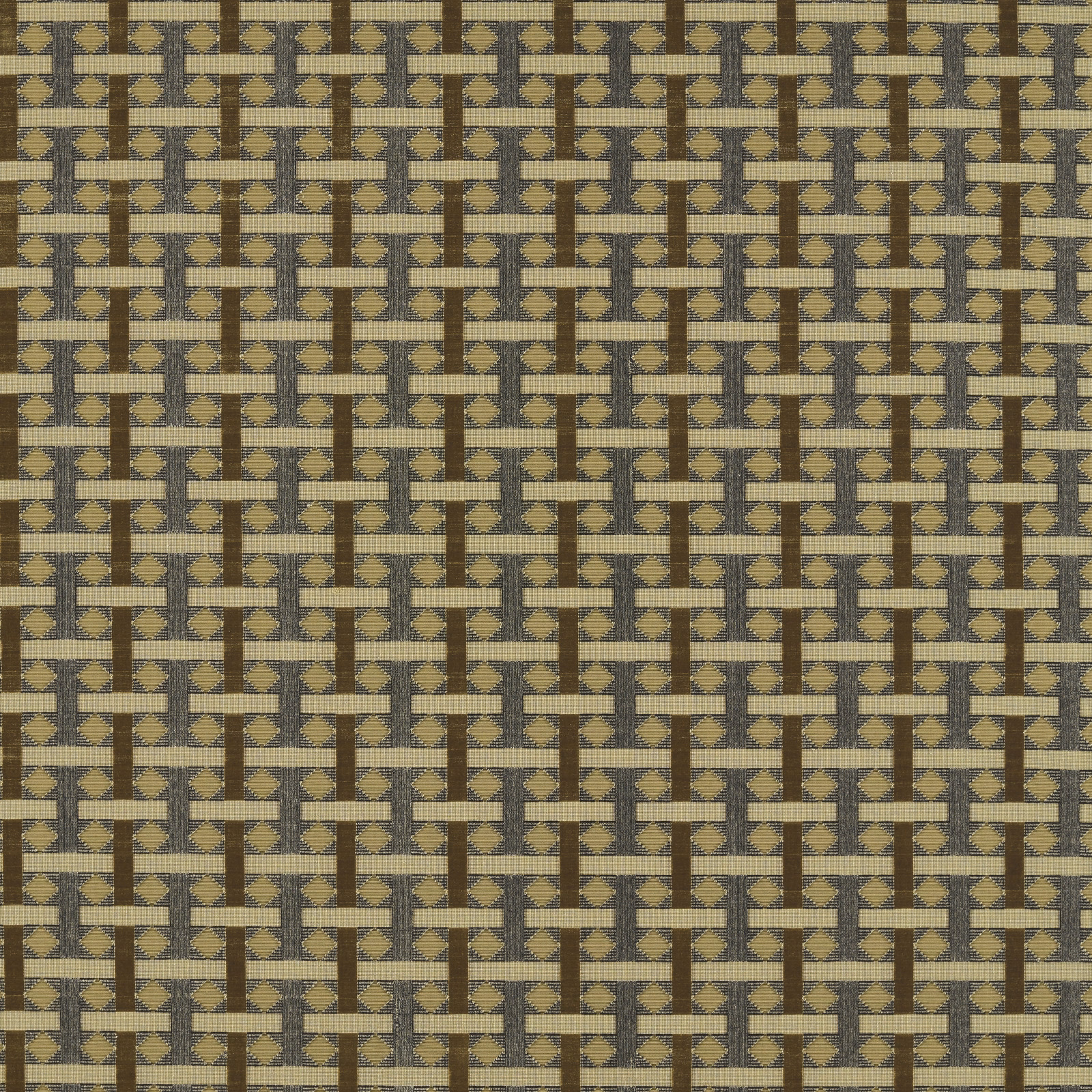 Muted old gold velvet with olive-grey ground and brown geometric check