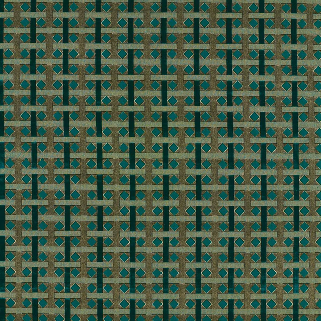 Olive-taupe velvet with deep teal bars and turquoise diamond checks