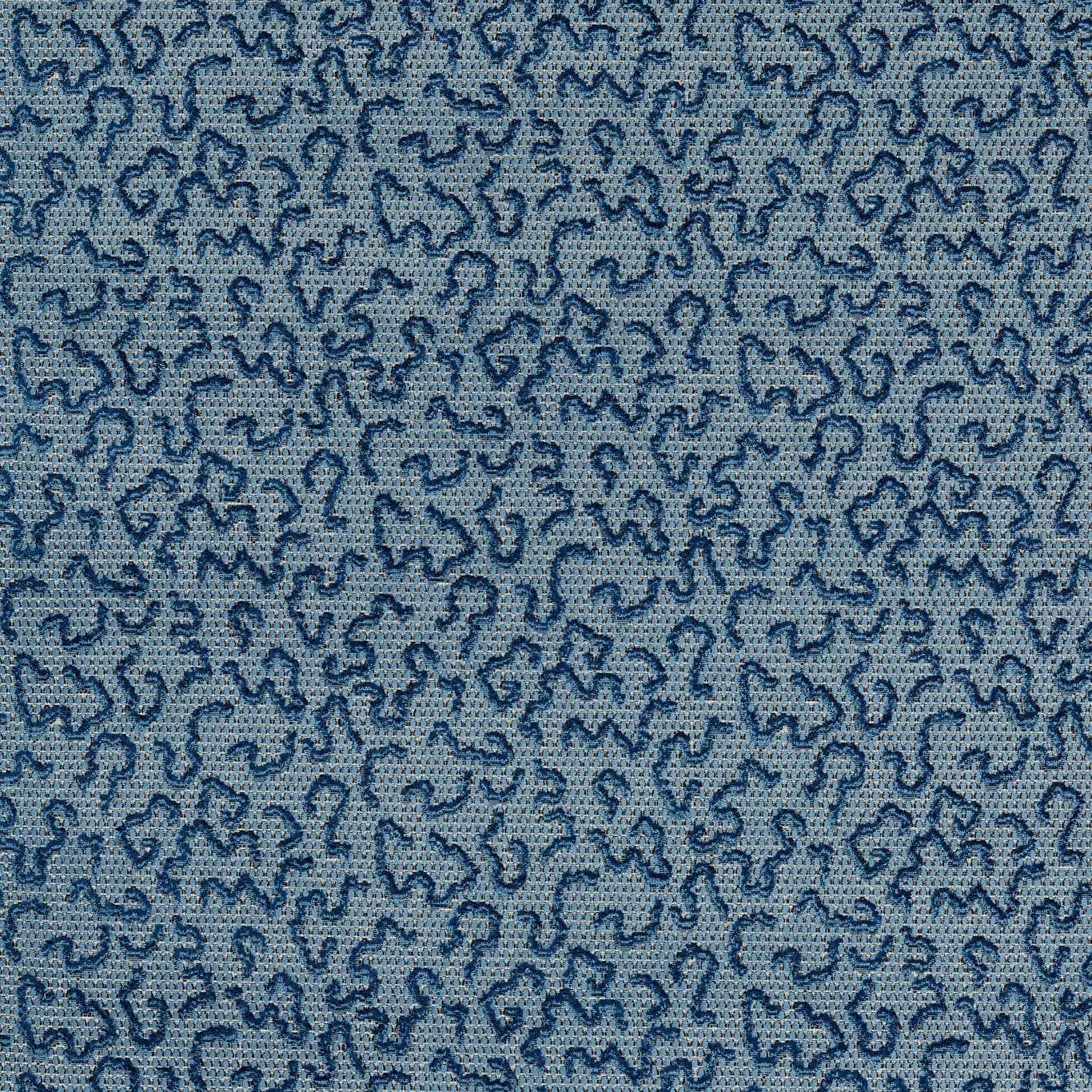 Blue-grey velvet with dark navy meandering motifs and a finely textured ground