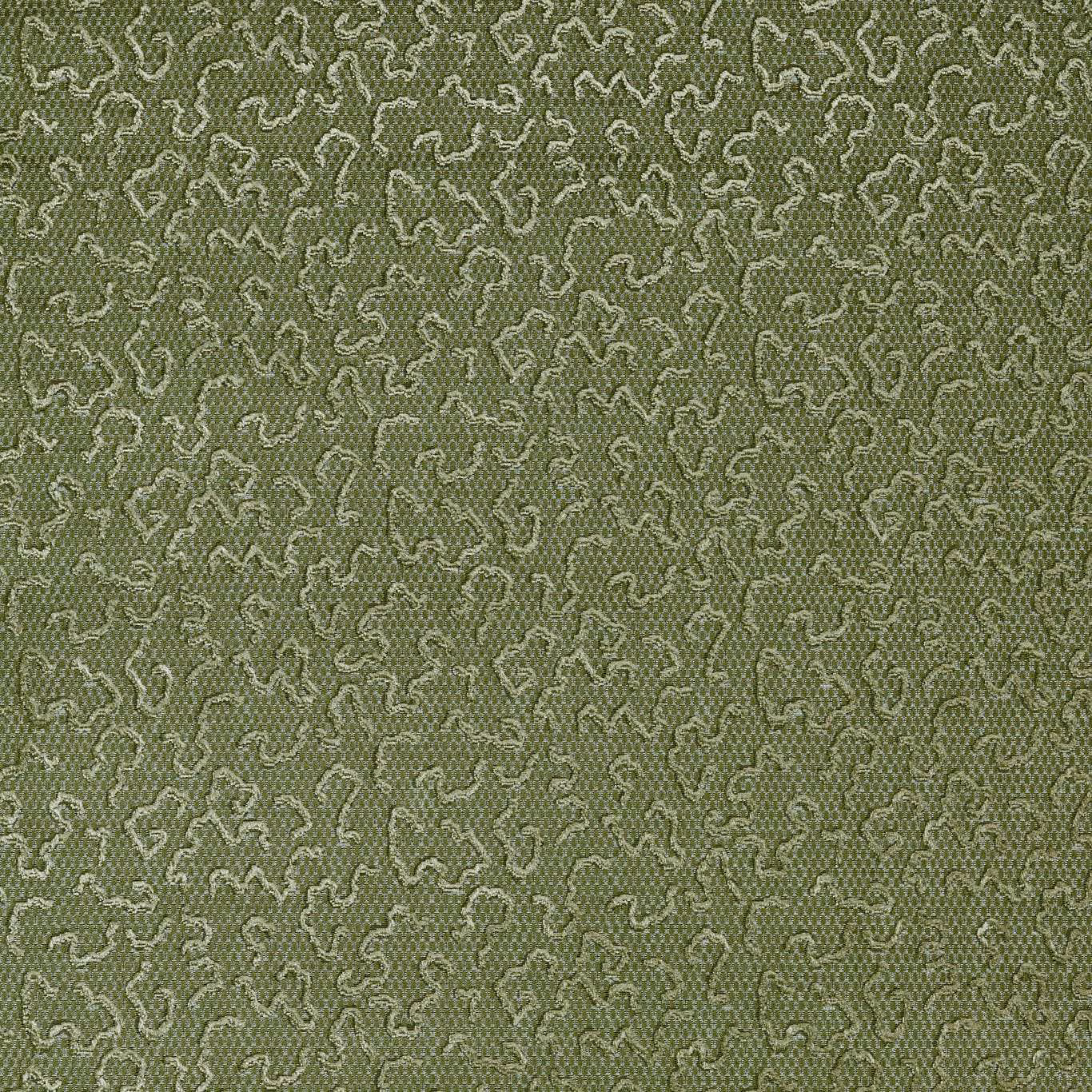 Deep fern green velvet with pale sage looped motifs and a softly textured pile