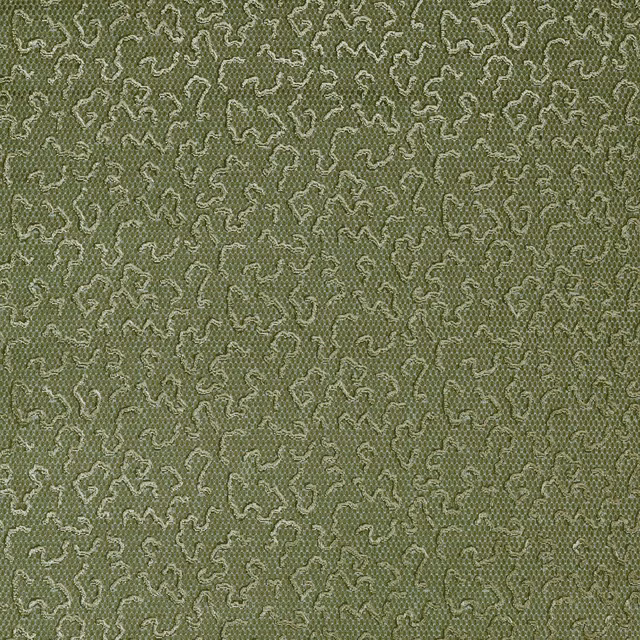 Deep fern green velvet with pale sage looped motifs and a softly textured pile