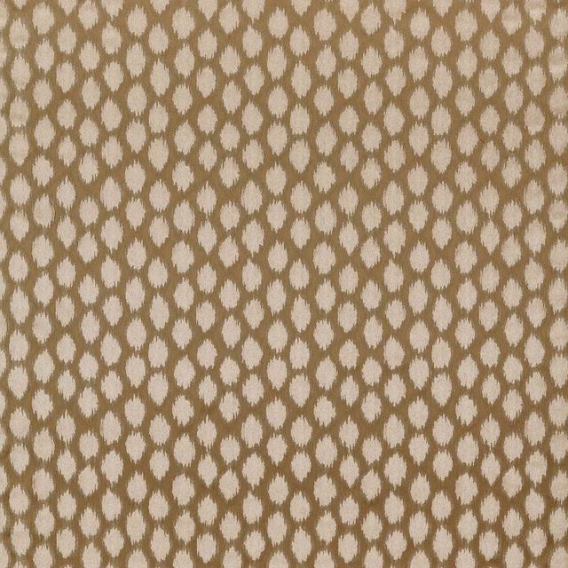 Warm antique-gold velvet with pale irregular ikat spots and soft pile