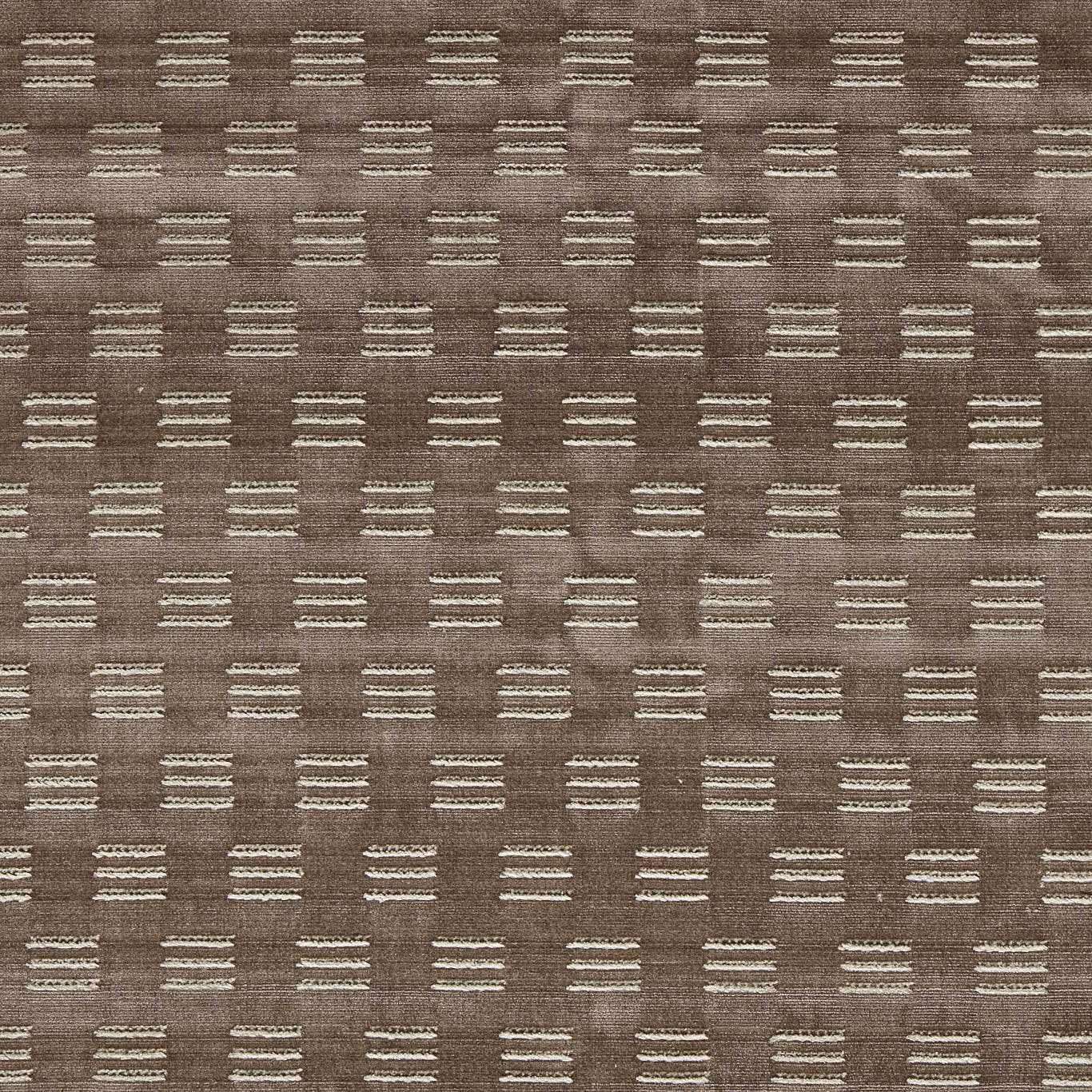 Taupe velvet with repeating ivory broken horizontal dashes and subtle woven sheen