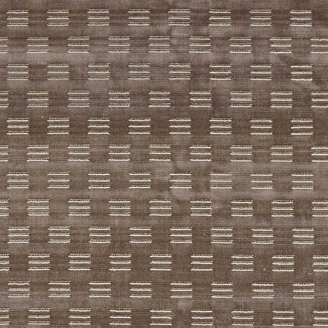 Taupe velvet with repeating ivory broken horizontal dashes and subtle woven sheen