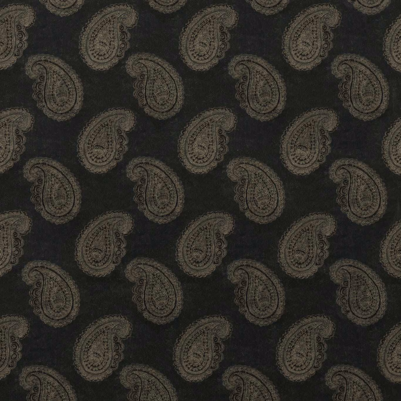 Dark mole velvet with muted taupe paisleys and a softly lustrous surface