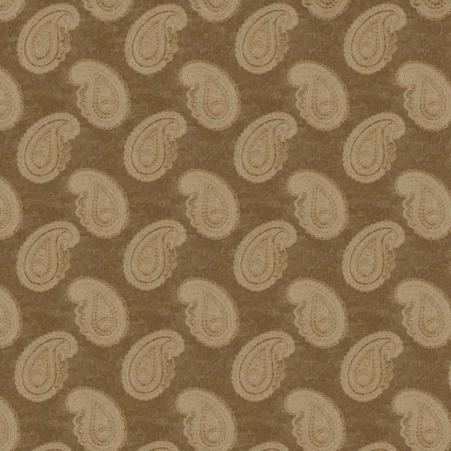 Warm old-gold velvet with repeating softly textured brown paisley motifs