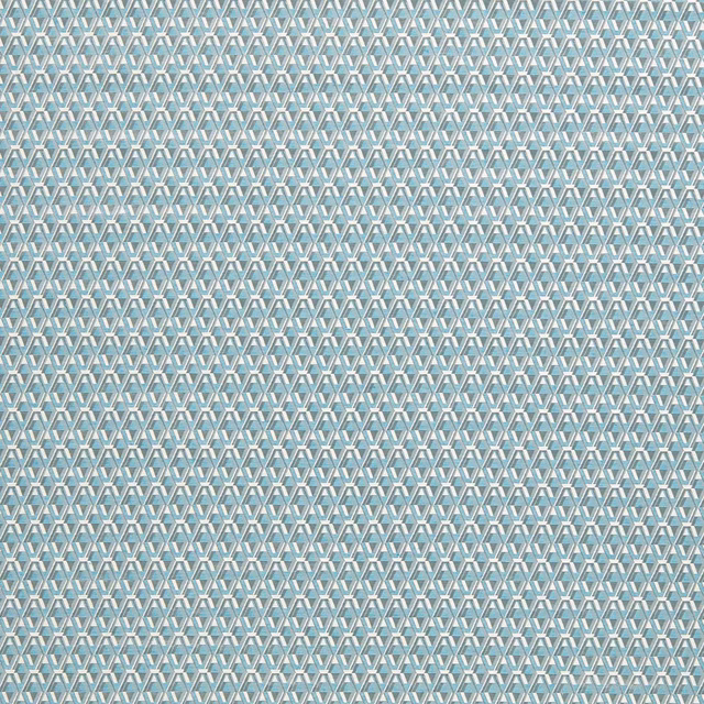 Pale porcelain blue woven fabric with tiny white and taupe diamond lattice