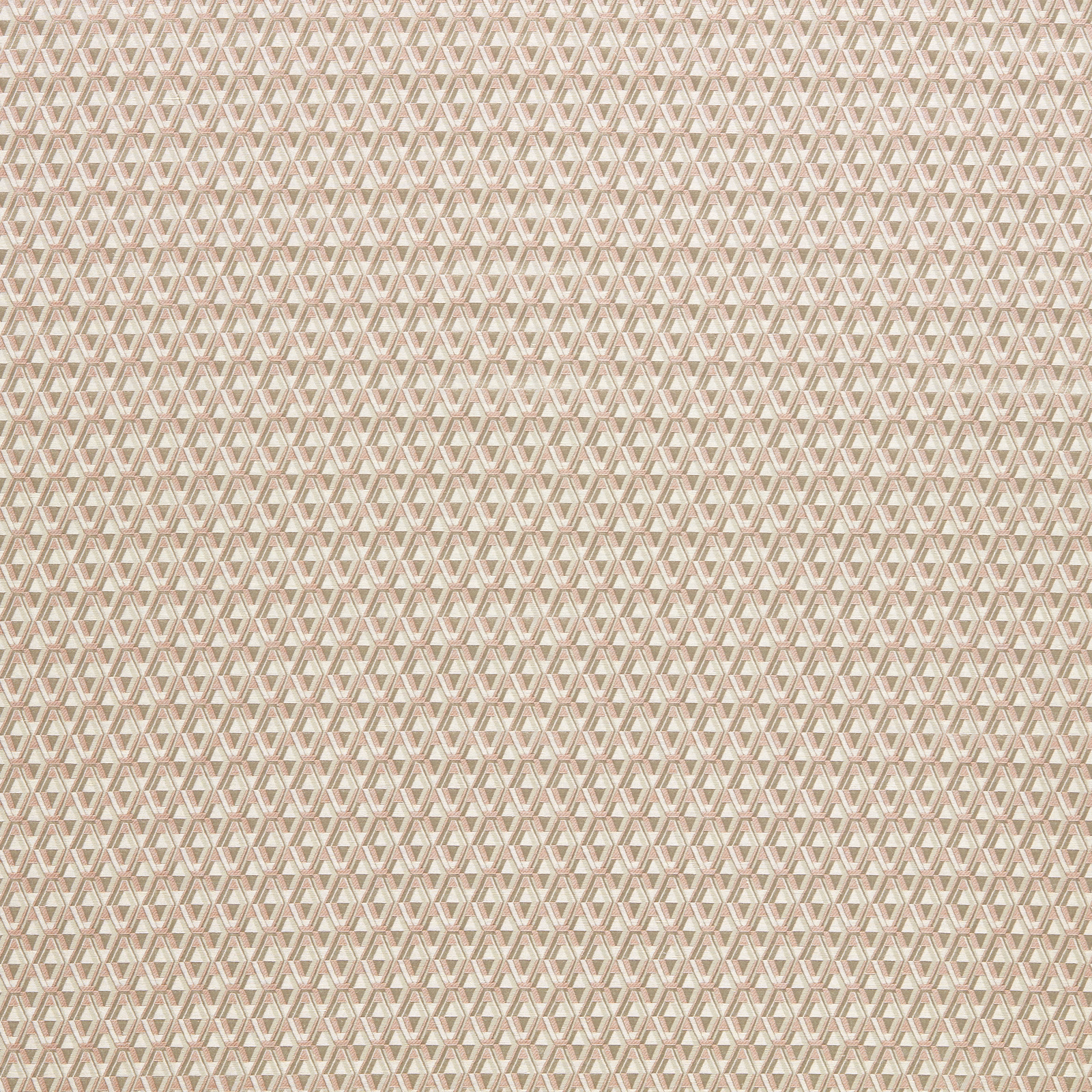 Pale quartz-pink woven textile with repeating cream and taupe diamond lattice