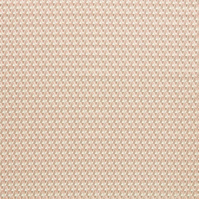 Pale quartz-pink woven textile with repeating cream and taupe diamond lattice
