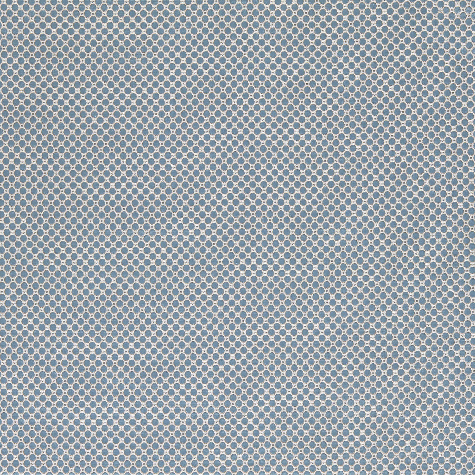 Cool porcelain blue-grey woven fabric with dense pale ring spots and fine texture