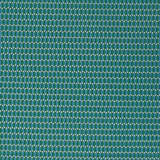 Close view of deep blue-green woven trellis with pale sage lattice accents