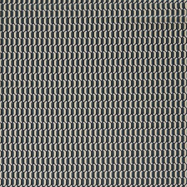Close-up of ink blue-grey trellis loops in a dense, finely textured weave
