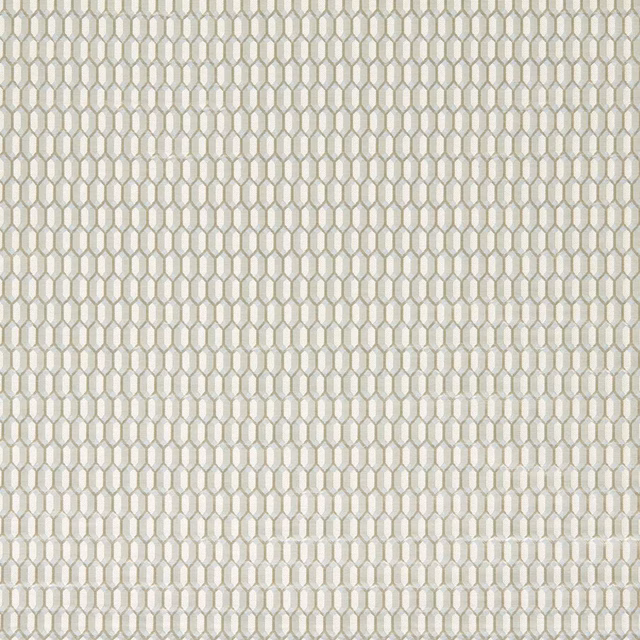 Pale quartz grey woven fabric with a small interlocking trellis motif