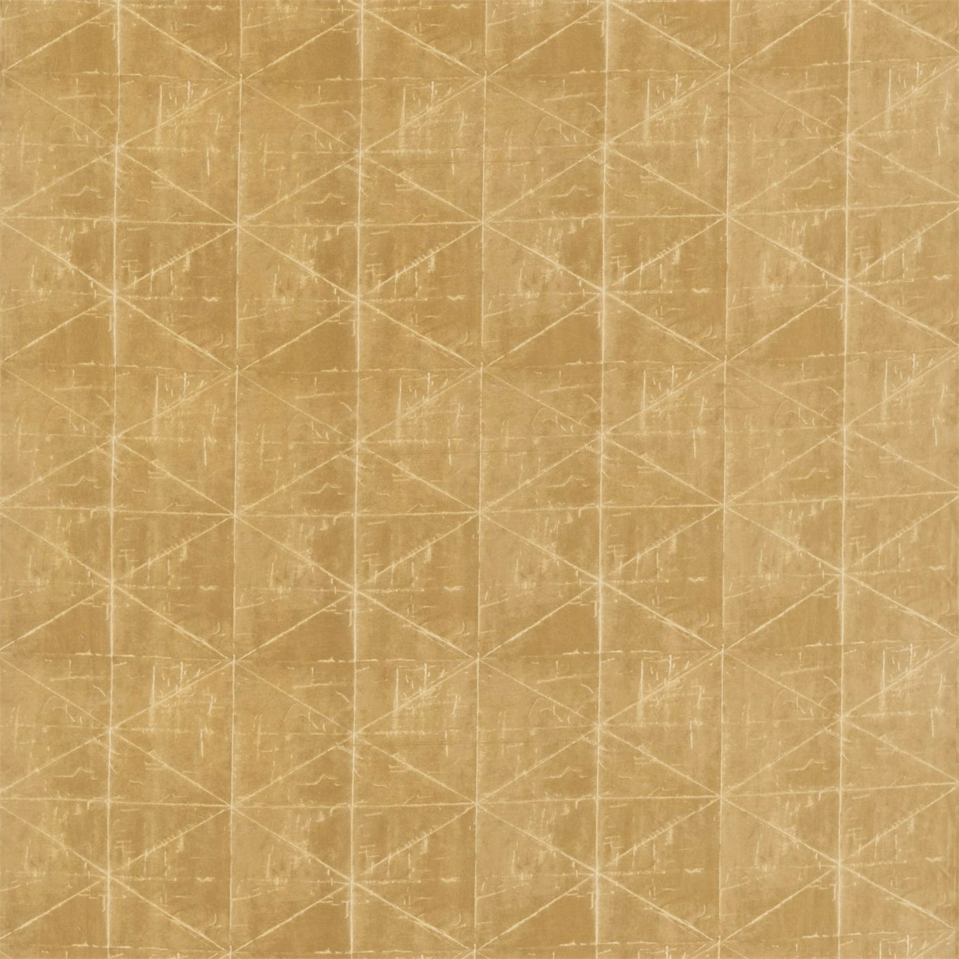 Warm antique-gold geometric textile with pale scratched lines and a mottled woven surface