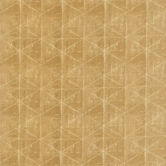 Warm antique-gold geometric textile with pale scratched lines and a mottled woven surface
