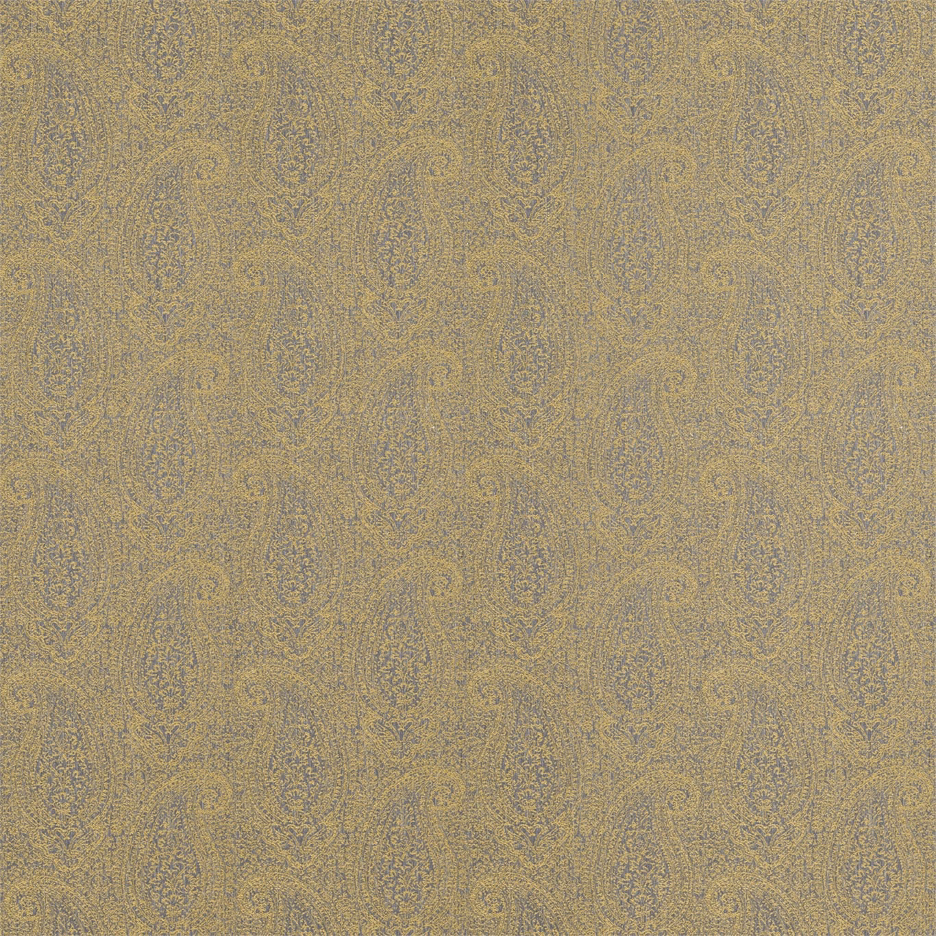 Muted ochre woven paisley with grey-olive scrolling detail