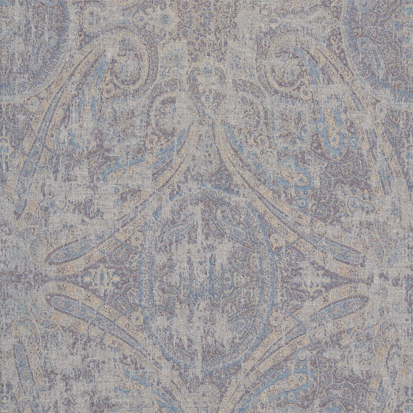 Close-up of faded amethyst paisley with blue-grey and chalk detailing