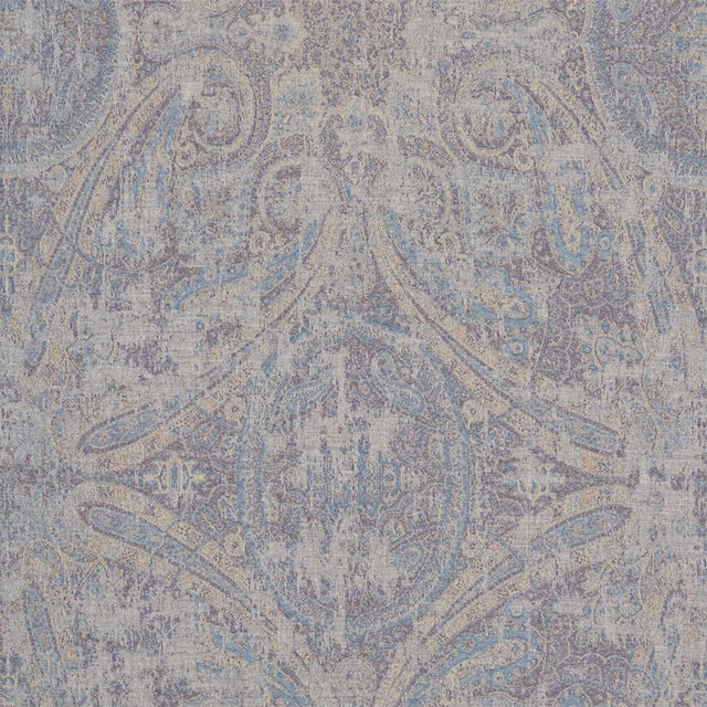 Close-up of faded amethyst paisley with blue-grey and chalk detailing