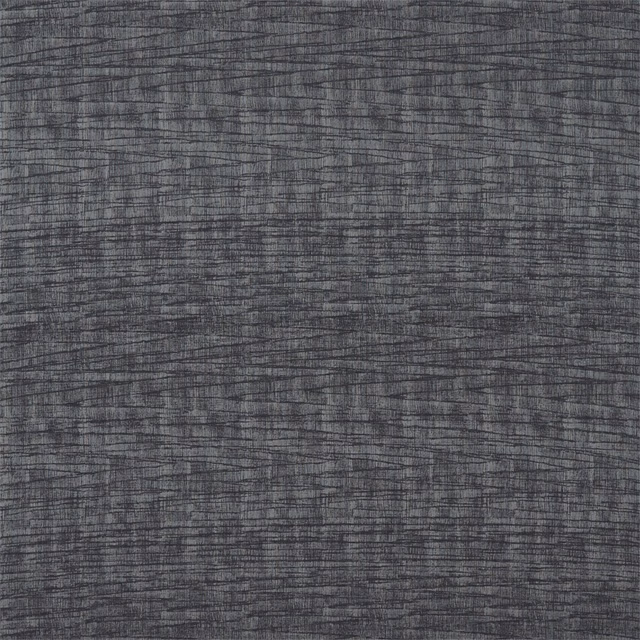 Charcoal grey woven textile with irregular black horizontal striations and cloudy texture