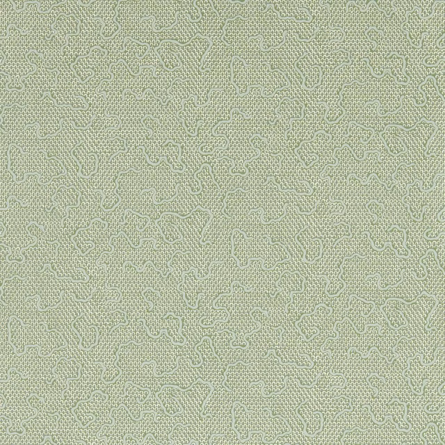 Pale eau de nil wallpaper with chalk-white winding maze motifs and fine texture