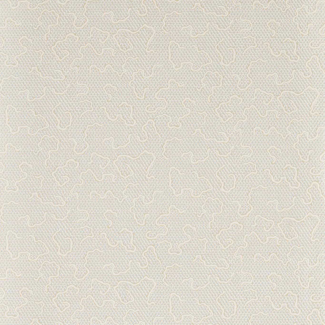 Pale Paris grey wallpaper with fine ivory looping outlines and subtle texture