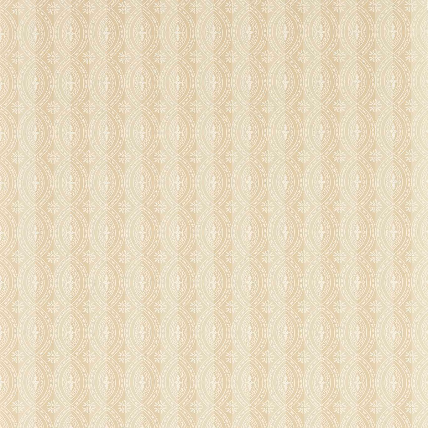 Soft pebble taupe wallpaper with ivory oval medallions and tiny star motifs